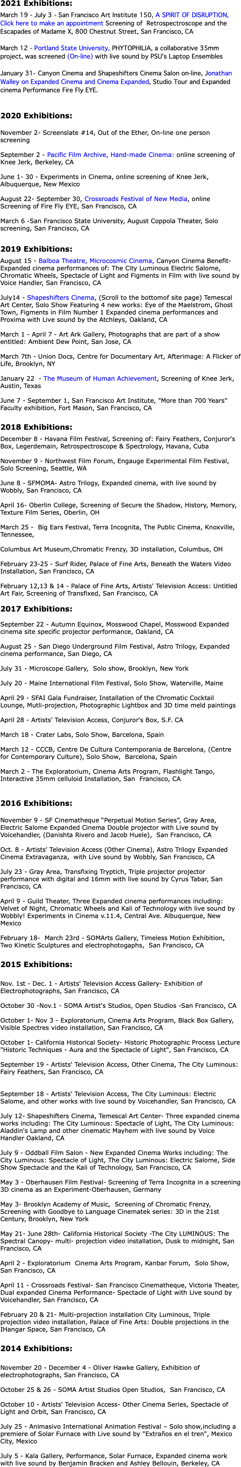 2021 Exhibitions: